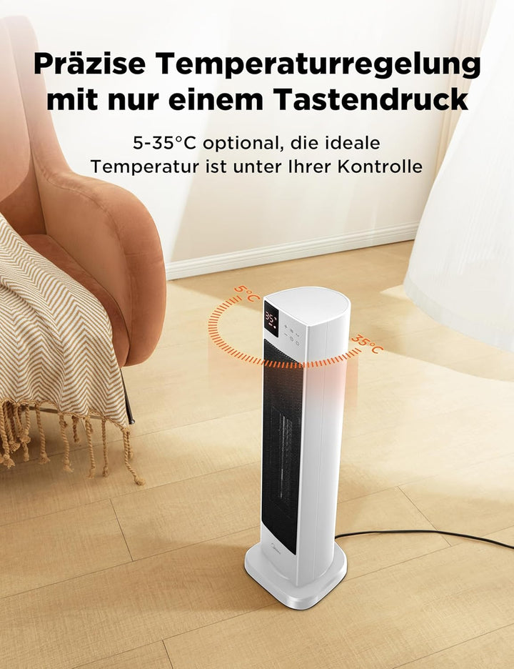 Midea NTH20-22ER(WH) Heizlüfter Energiesparend Leise mit Fernbedienung,PTC 2000 Watt Keramik Heizlüf