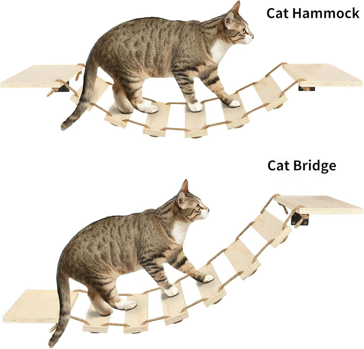 Wandregal für Katzen, Hängebrücke für Katzen, Holz, Wandbrücke für Katzen, Stange, Wandmöbel zum Sch