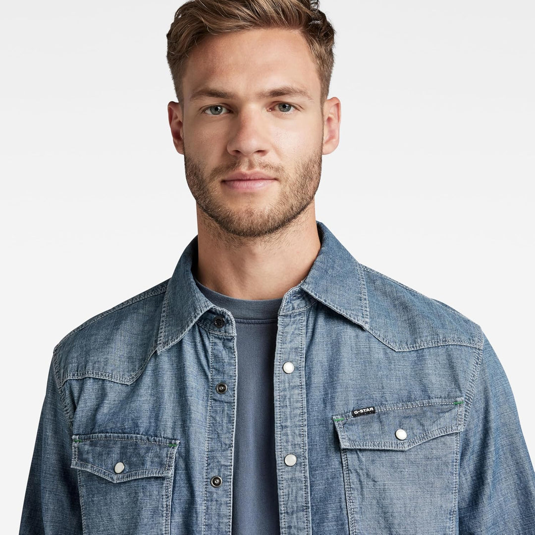 G-STAR RAW Herren 3301 Straight Shirt Jeanshemd Regular XS Blau (Faded Cricket Blue D12698-d311-d891