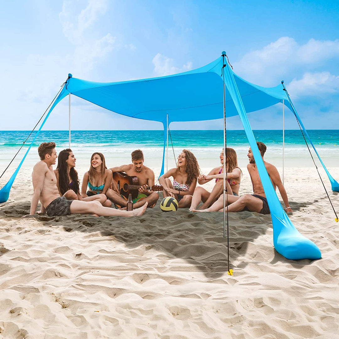 COMMOUDS Sonnenschutz Strand 3,6M x 3,6M, UPF50+ Sonnensegel Strand Strandmuschel Tragbarer Strandze
