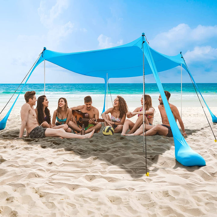 COMMOUDS Sonnenschutz Strand 3,6M x 3,6M, UPF50+ Sonnensegel Strand Strandmuschel Tragbarer Strandze