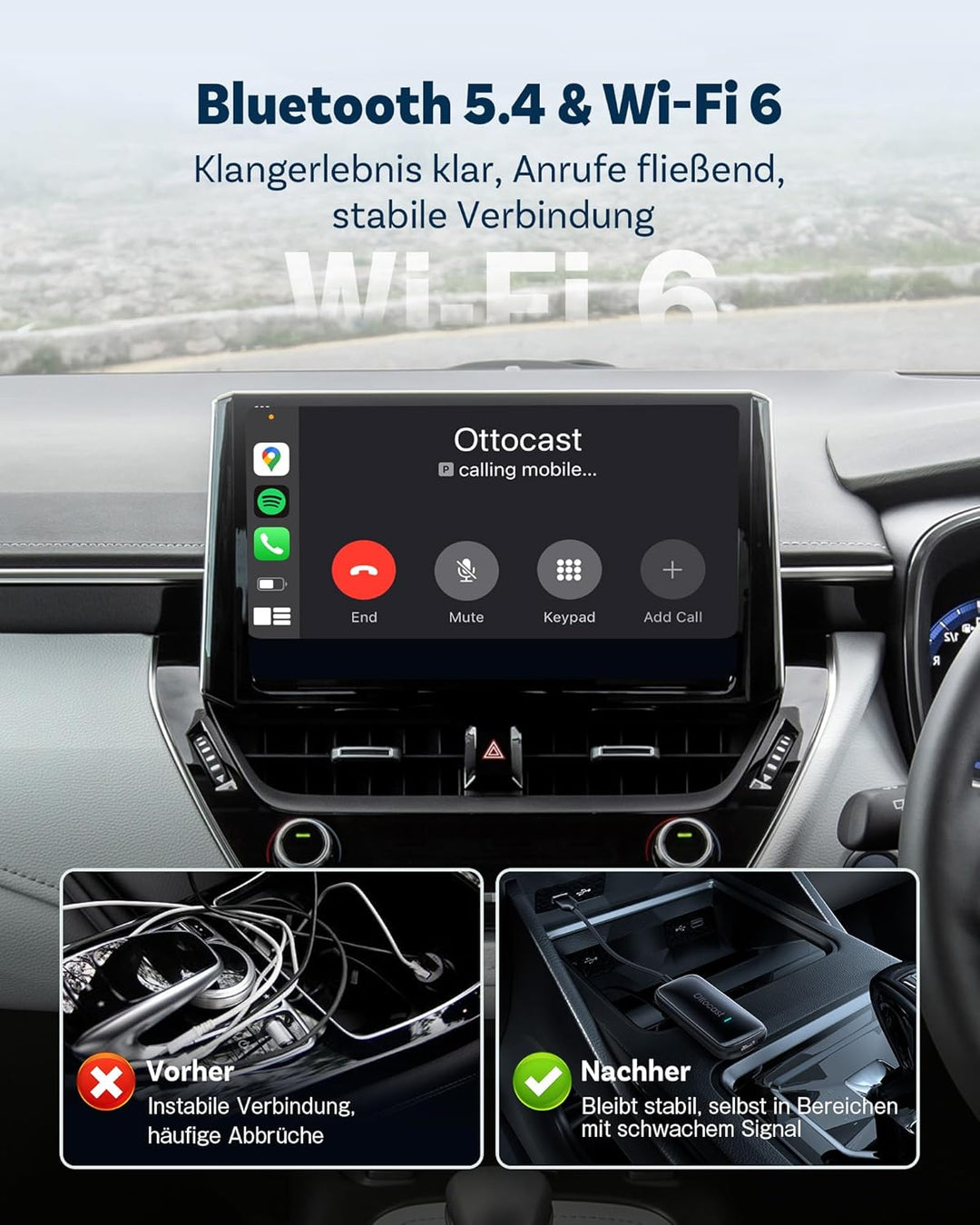 OTTOCAST Play2Video Ultra AI Box 2026 Upgrade, Wireless CarPlay & Android Auto Adapter, stabilem Str