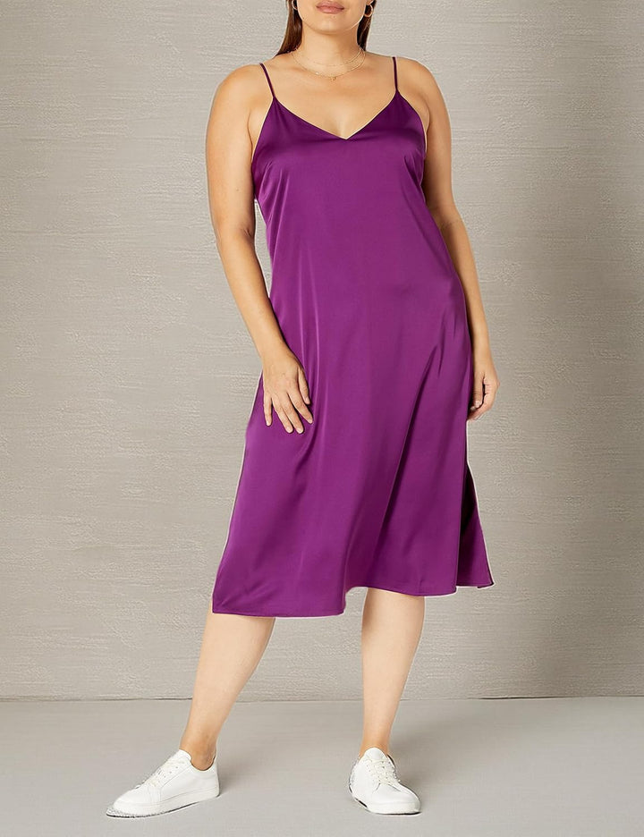 The Drop Damen Ana Silky Midi-Slip-Kleid mit V-Ausschnitt S Traube, S Traube