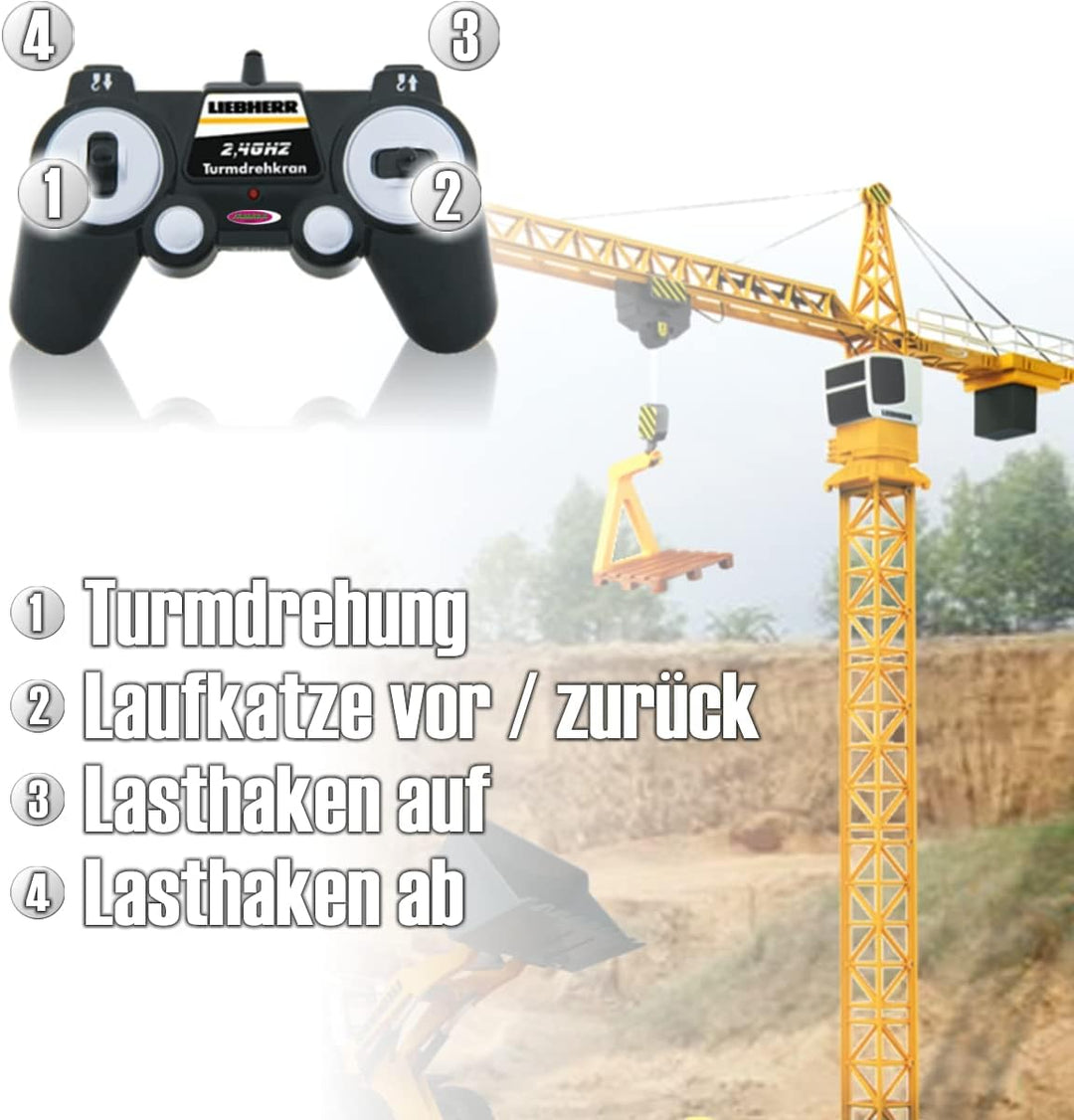 JAMARA Liebherr Turmdrehkran Baustellenfahrzeug 1:20 ferngesteuert 2,4 GHz offiziell lizenziert (Lie