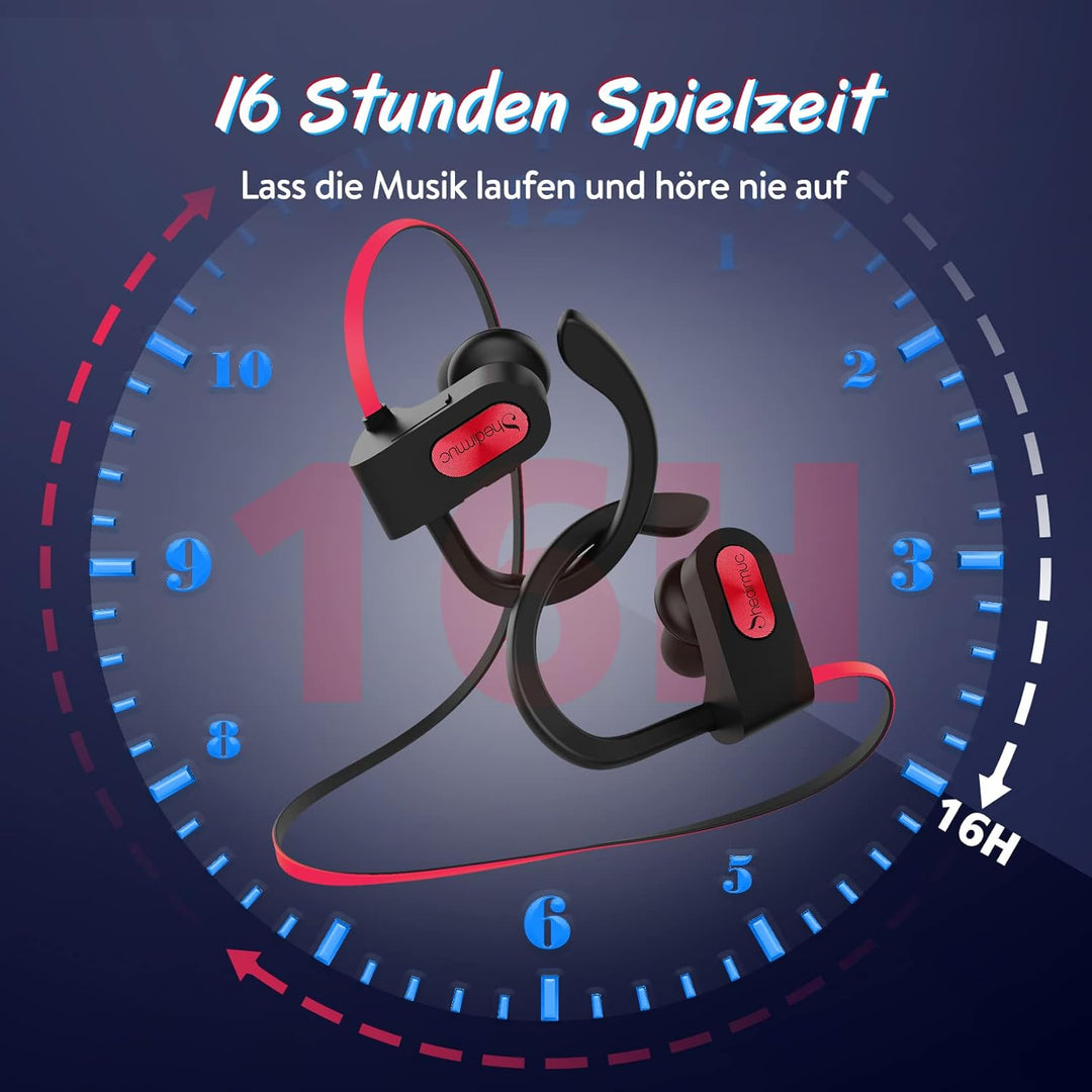 Bluetooth Kopfhörer, Kopfhörer Sport In Ear mit 16 Stunden Spielzeit/ IPX7 Wasserdicht/Bass Stereo S