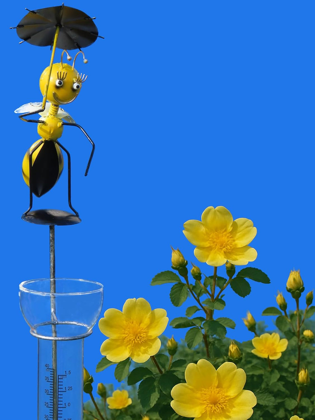Pommerntraum ® | Regenmesser Niederschlagsmesser Pluviometer Gartenstecker Gartendeko gelbe Biene La