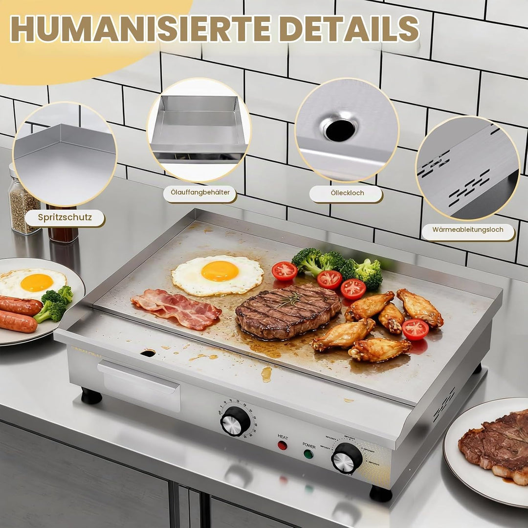 MOOTACO Elektrische Grillplatte mit Zeitschaltuhr, Profi Gastro Elektrogrill mit 54 cm Grillfläche,
