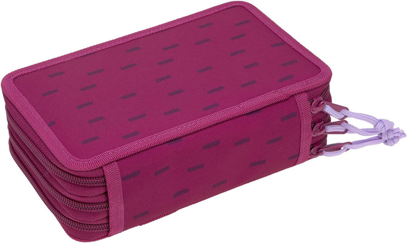 LÄSSIG Federmäppchen befüllt 20-teilig / School Triple Pencil Case Unique Speckles Berry Pink, Pink