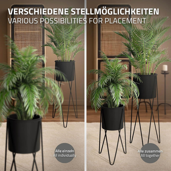 ML-Design Blumenständer 2er Set, Schwarz, 27x27x48,5 cm/35,5x34x75 cm, aus Stahl, Metallgestell Pfla