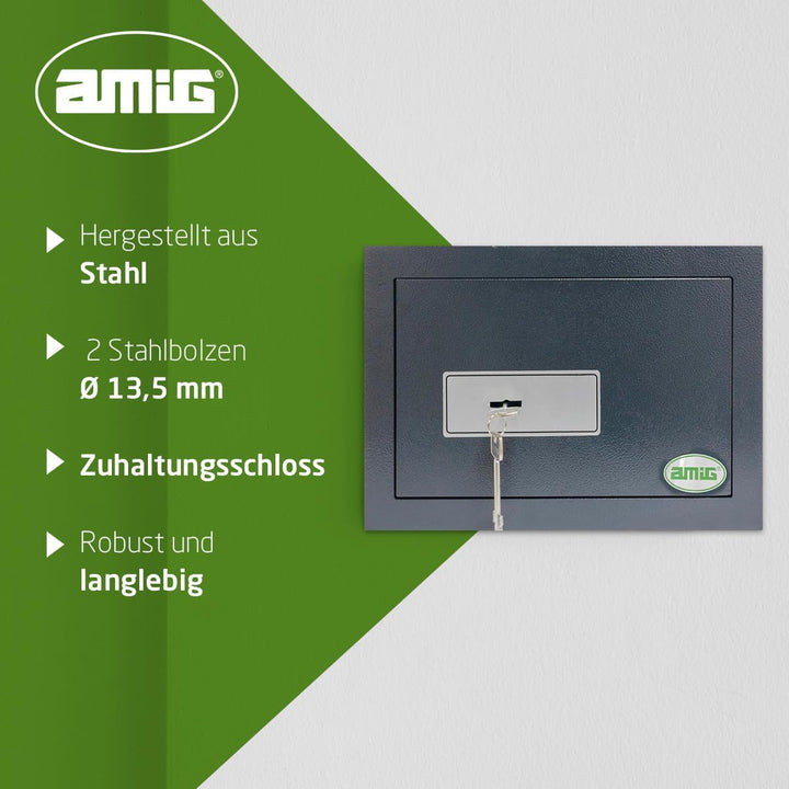 Amig - Einbautresor mit Chubbschloss | Stahlbolzen Ø 20 mm | Diskretes Design für Wandmontage | Mech