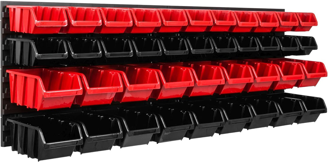 Lagersystem Werkstattregal | 115 x 39 cm | 40 stck. Box | Wandregal mit Stapelboxen - Wandplatten Ex