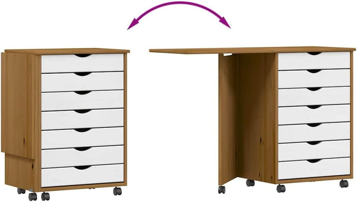 vidaXL Rollschrank mit Schreibtisch Moss Honigbraun Massivholz Kiefer, Kommode, Schubladenschrank, S