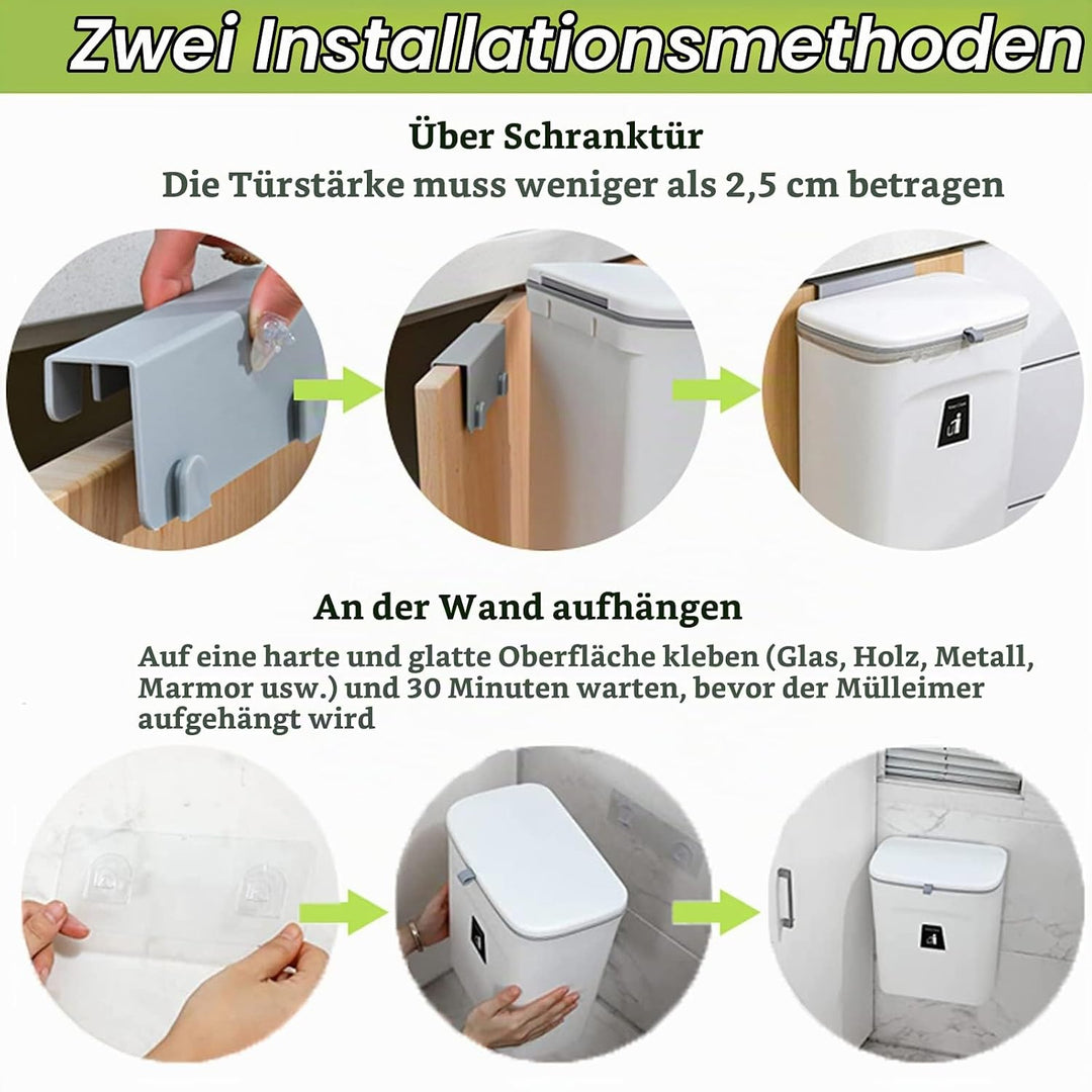 SENENQU Mülleimer Hängend Mit Deckel 9L, Klein Abfalleimer Hängender Mülleimer Küche, Mülleimer Wohn