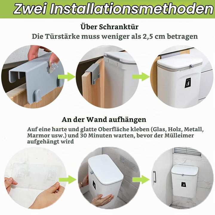 SENENQU Mülleimer Hängend Mit Deckel 9L, Klein Abfalleimer Hängender Mülleimer Küche, Mülleimer Wohn