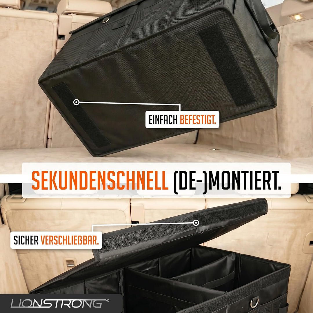 LIONSTRONG® Kofferraum-Organizer Box – Faltbare & rutschfeste Aufbewahrungsbox mit Tragegriffen und
