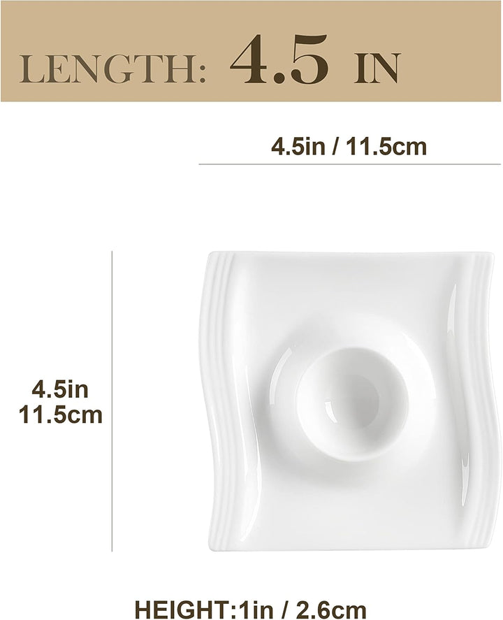 MALACASA, Serie Flora, 6 TLG. Eierbecher Set, Cremeweiss Porzellan Eierbecher mit Ablage, Eierstände