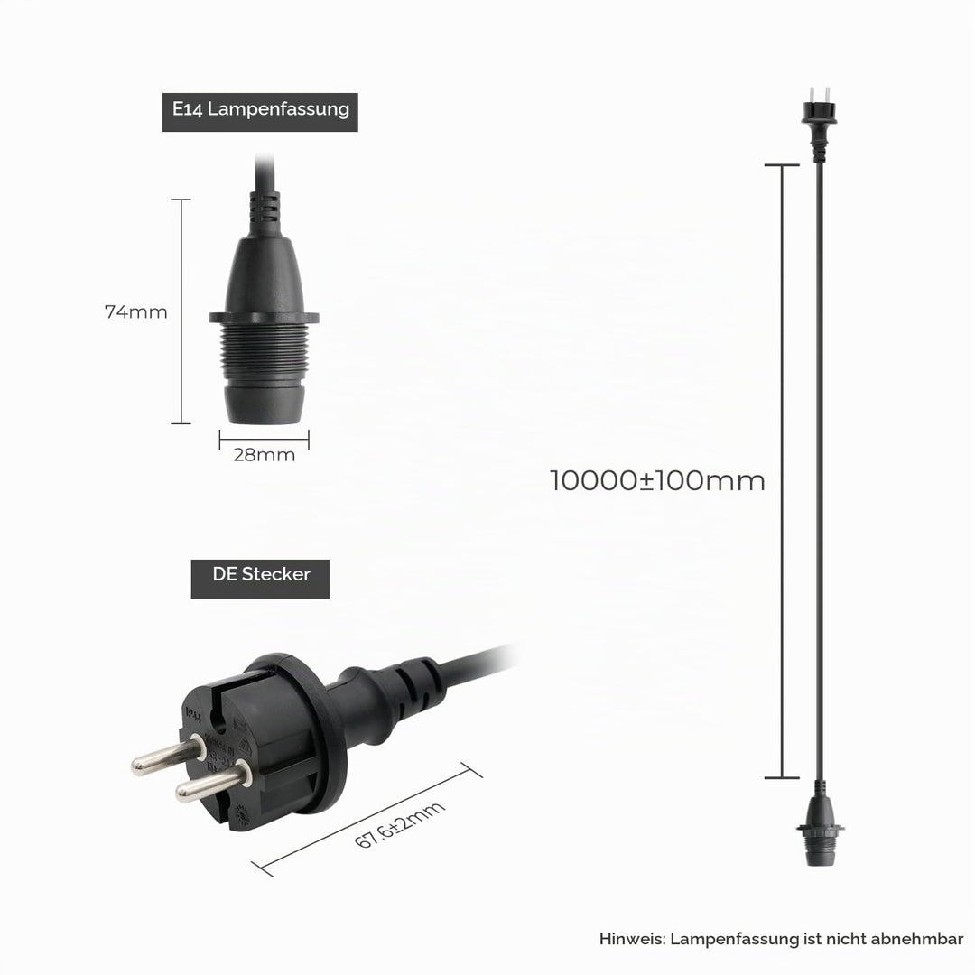 FIRMERST Wasserdichte Lampenfassung E14 mit Kabel Outdoor 10m IP44 10 M Schwarz, 10 M Schwarz