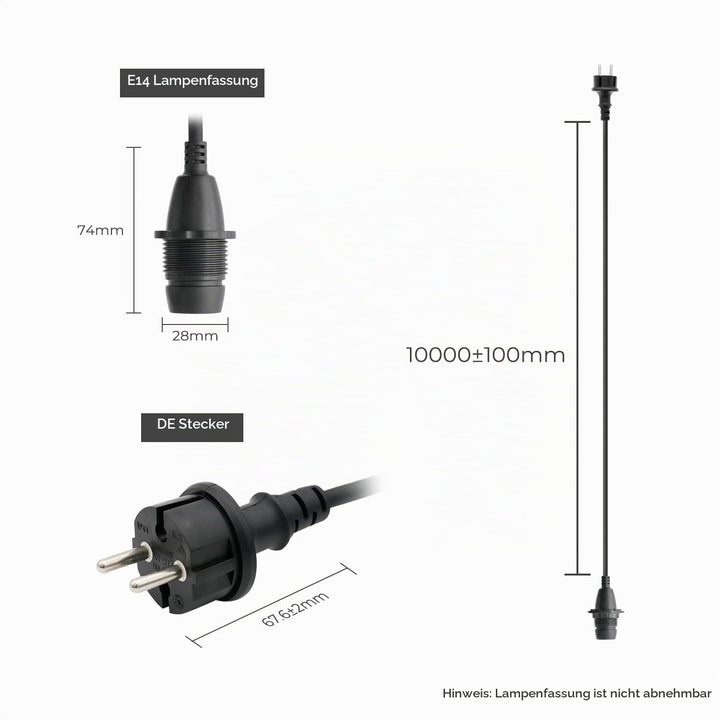 FIRMERST Wasserdichte Lampenfassung E14 mit Kabel Outdoor 10m IP44 10 M Schwarz, 10 M Schwarz