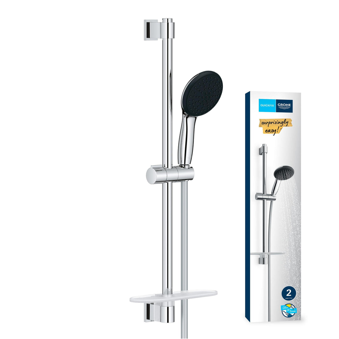 GROHE Vitalio 110, Duschset mit Ablage, 14l pro Min (Duschstangenset mit: Duschkopf 2 Strahlarten, 1