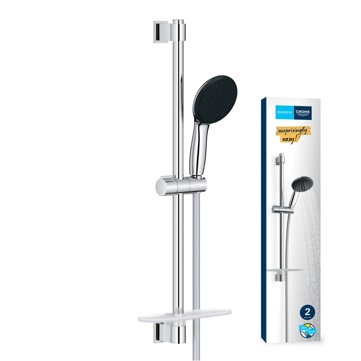 GROHE Vitalio 110, Duschset mit Ablage, 14l pro Min (Duschstangenset mit: Duschkopf 2 Strahlarten, 1