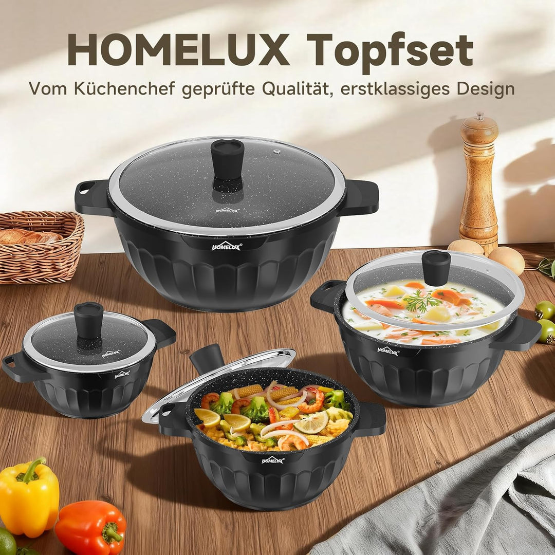 HOMELUX Topfset Induktion 8-teilig, 20/24/28/32cm Kochtopf Set mit Antihaftbeschichtet, Kochtöpfe In