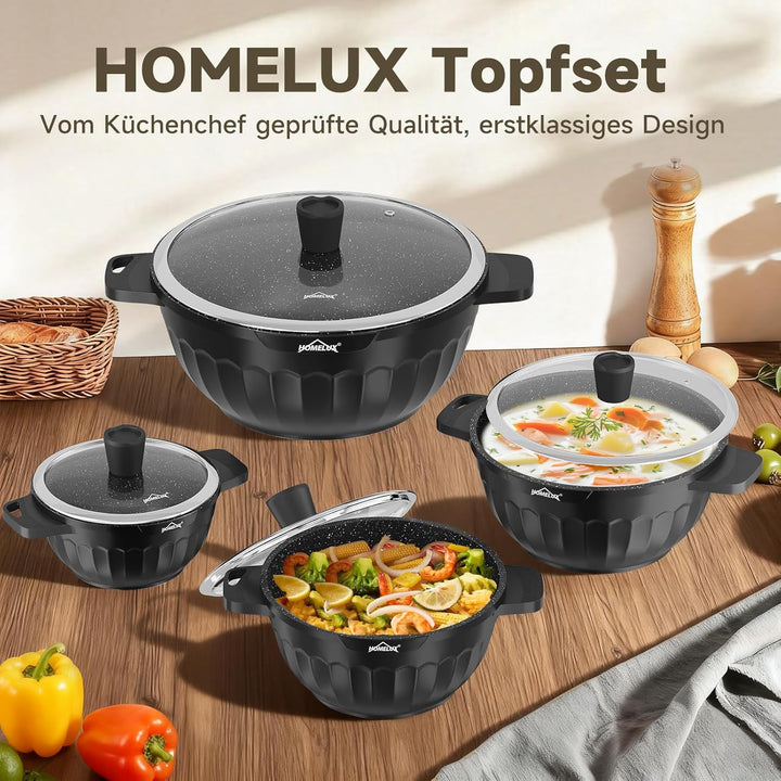 HOMELUX Topfset Induktion 8-teilig, 20/24/28/32cm Kochtopf Set mit Antihaftbeschichtet, Kochtöpfe In