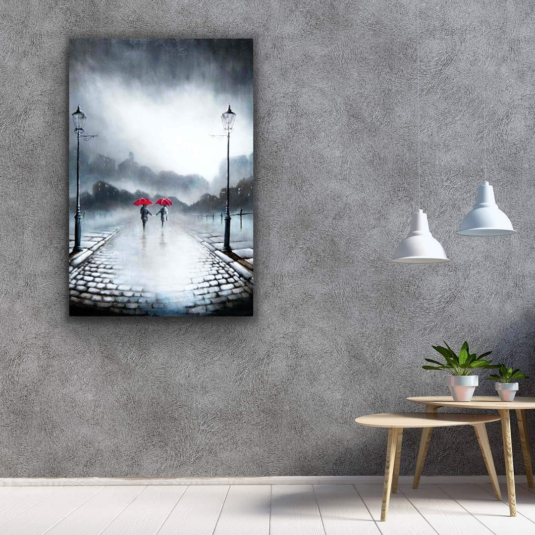 Startonight Leinwandbilder Schwarz und Weiss Zwei rote Regenschirme, Doppelansicht Überraschung Mode