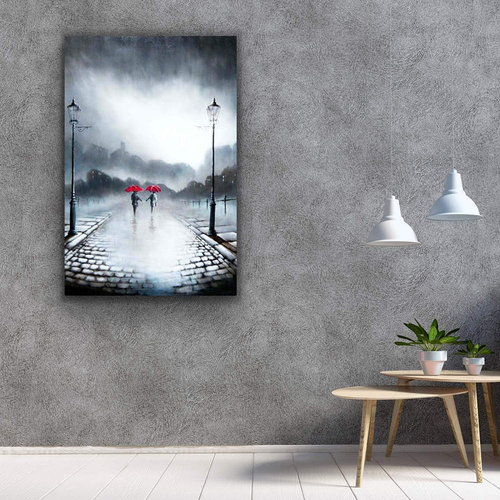 Startonight Leinwandbilder Schwarz und Weiss Zwei rote Regenschirme, Doppelansicht Überraschung Mode