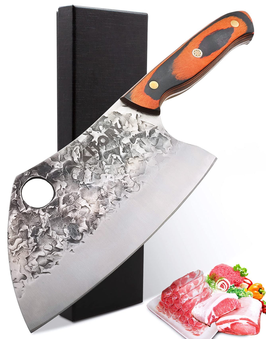 Kitory Serbisches Hackmesser 18cm, Chinesisches Küchenmesser für Fleisch & Knochen, Handgeschmiedet,
