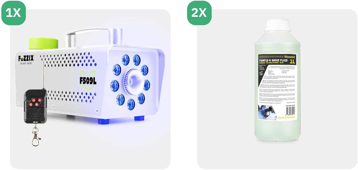 Fuzzix F509LW Nebelmaschine Mini mit LED Lichteffekt und 2 Liter Nebelfluid, 500 Watt mit Fernbedien