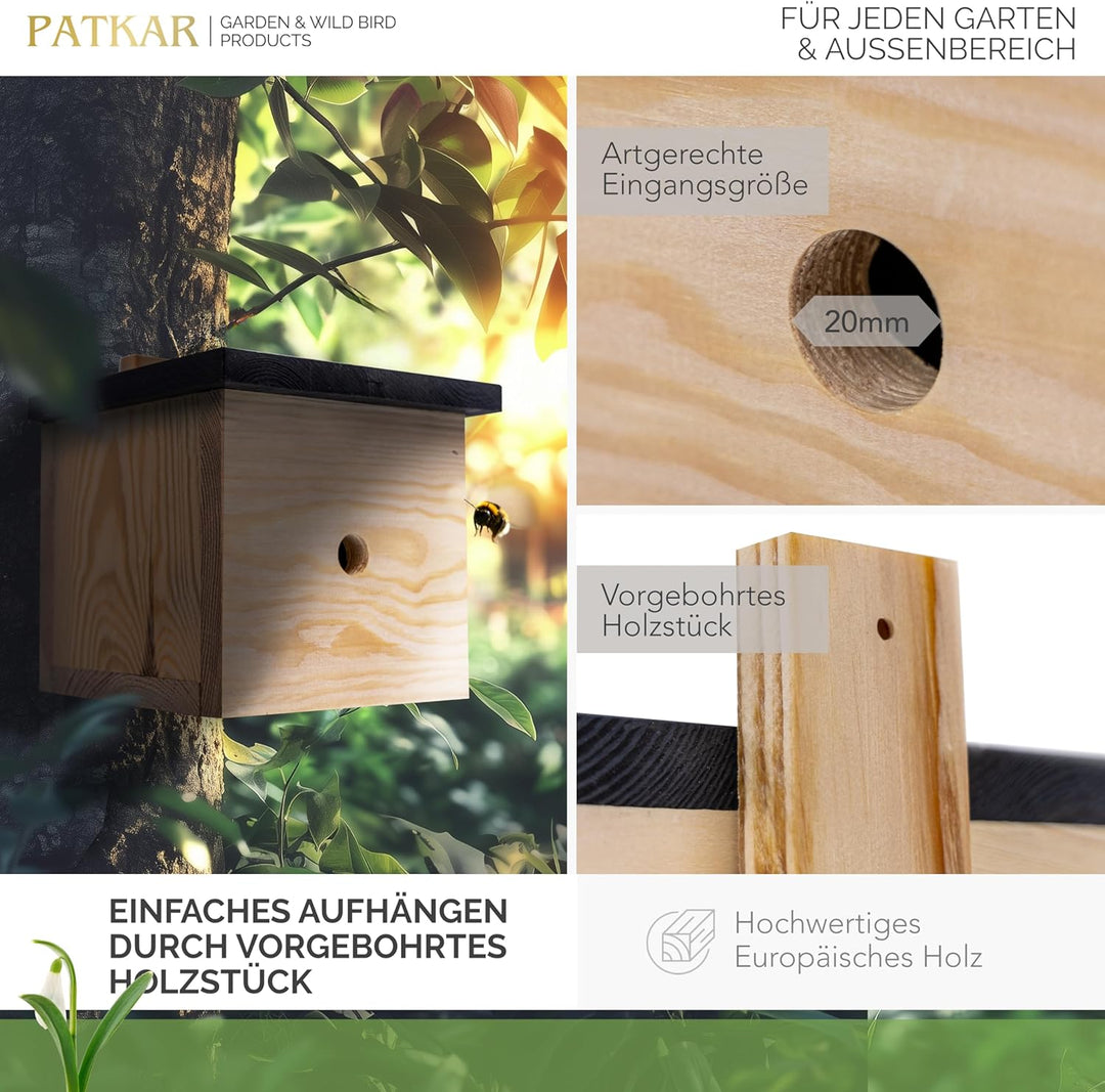 PATKAR® Hummelhaus Hummelkasten [EXTRA STABIL] - Insektenhotel Bienenhotel wetterfest & windfestes K