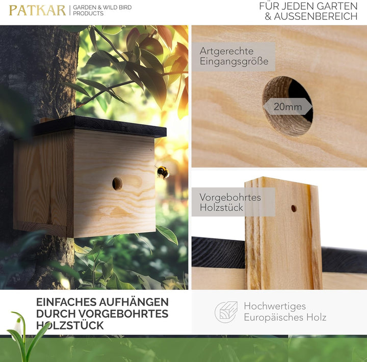 PATKAR® Hummelhaus Hummelkasten [EXTRA STABIL] - Insektenhotel Bienenhotel wetterfest & windfestes K