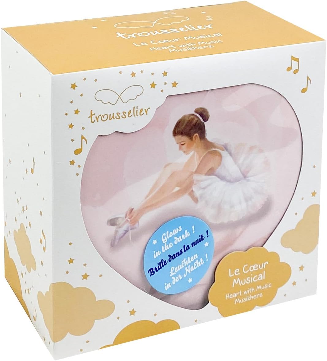 Trousselier 6230974 Musikspieluhr in Herz-Form, Ballerina, nachtleuchtend, Spieldose für Kinder