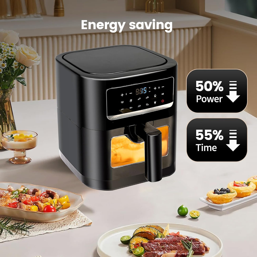 7L Heissluftfritteuse mit Sichtfenster | Airfryer Klein Eingebaute Beleuchtung, 9-in-1 Kochprogramme