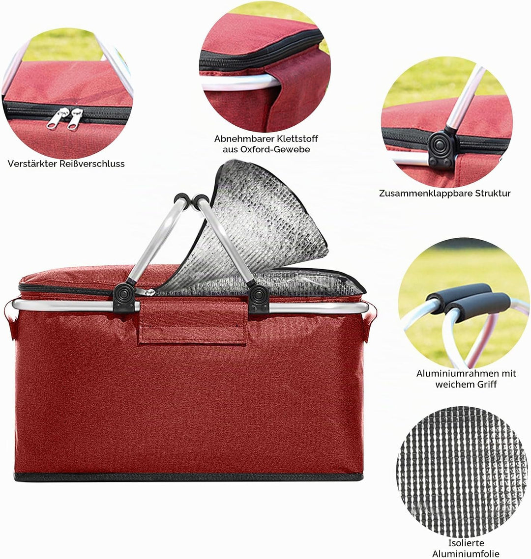 Picknickkorb 25L Einkaufskorb Faltbar Gross Picknickkorb Kühlkorb Einkaufskorb mit Deckel Tragekorb