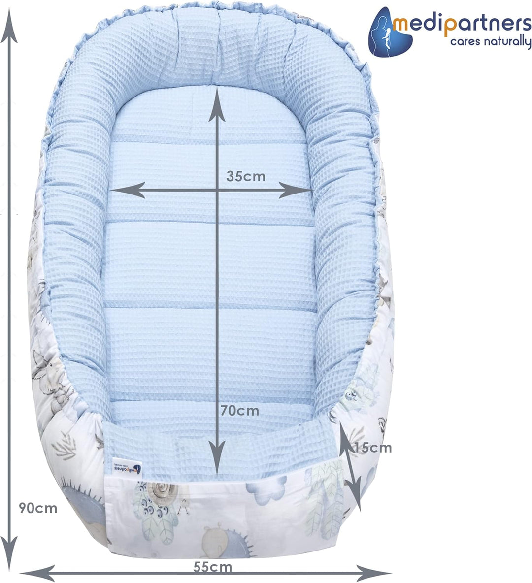 Medi Partners Babynest Kuschelnest Babynestchen 100% Baumwolle Waffle Nestchen Reisebett für Babys S