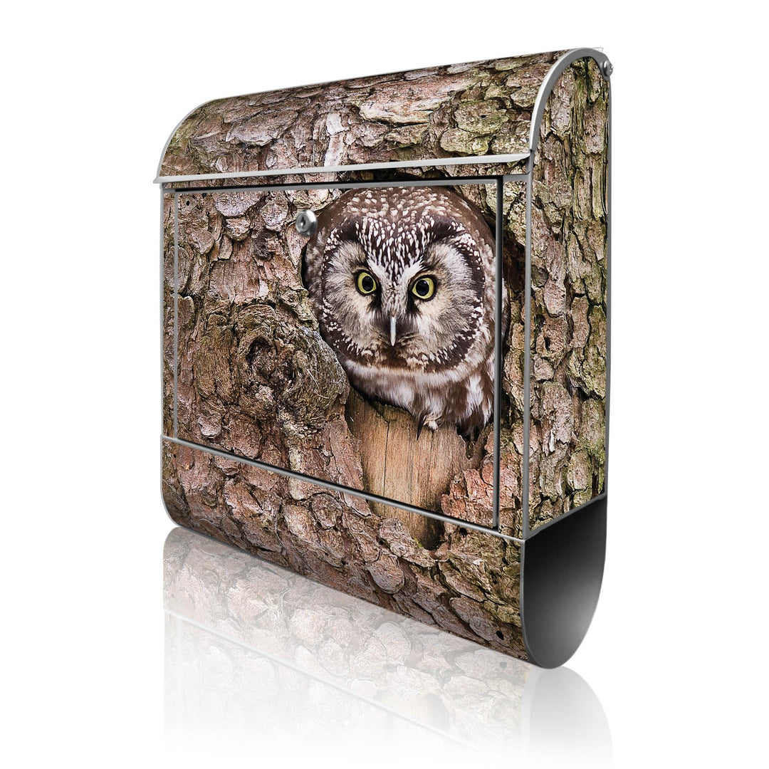 banjado® Design Briefkasten mit Motiv Eule 39x47x14cm &amp; 2 Schlüssel - Briefkasten Stahl Silber mit Z