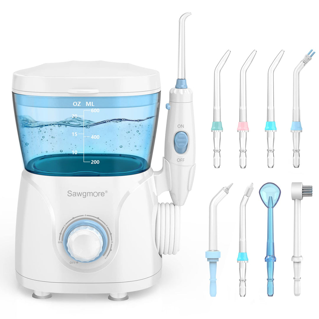 Sawgmore Elektrische Munddusche mit 10 Druckstufen und 8 Düsen，Professional Waterflosser für Zanrein