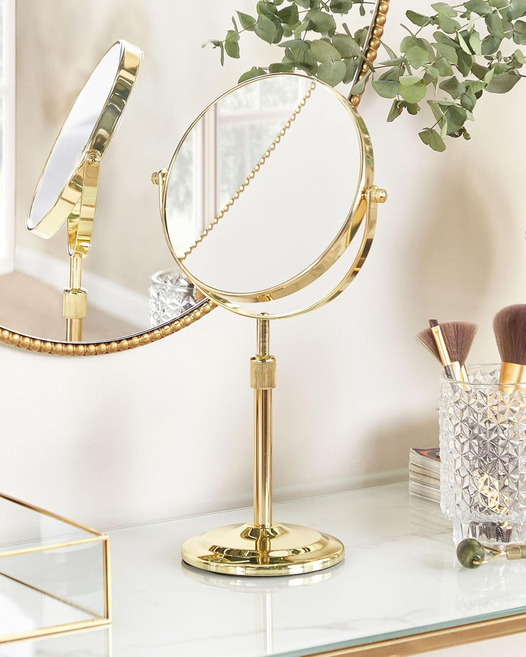 Doppelseitiger Tischspiegel Schminkspiegel mit Vergrösserung ø 20 cm Gold Averyon