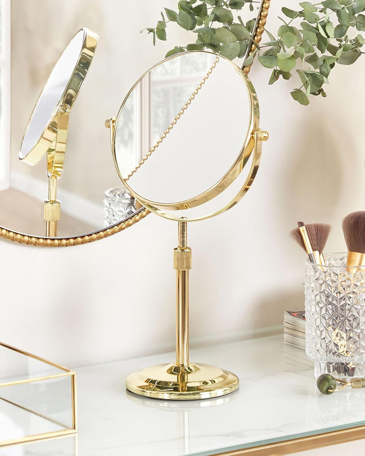 Doppelseitiger Tischspiegel Schminkspiegel mit Vergrösserung ø 20 cm Gold Averyon