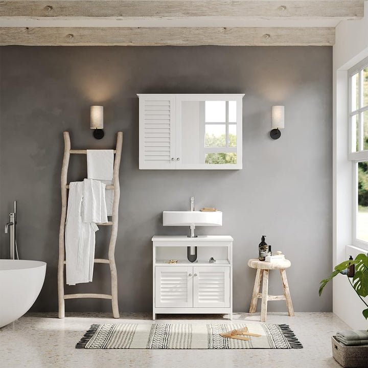 Vicco Badmöbel-Set Riad, Weiss, 60 cm, besteht aus Badspiegel und Waschbeckenunterschrank Set 1, Set