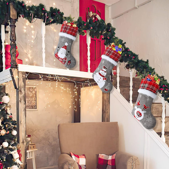 LOMOHOO Weihnachtsstrumpf 3er Set 46cm Grossen Nikolausstiefel Nikolausstrumpf für Weihnachtsdeko,We