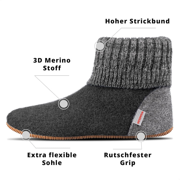 Giesswein Hüttenschuh Wildpoldsried 24 EU Anthrazit 019, 24 EU Anthrazit 019