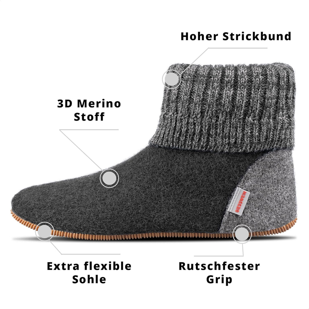 Giesswein Hüttenschuh Wildpoldsried 28 EU Anthrazit 019, 28 EU Anthrazit 019