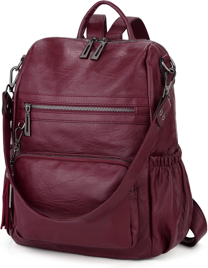 UTO Damen Rucksack PU Washed Leder Modischer Multifunktionsrucksack mit Quastendesign Lässige Schult