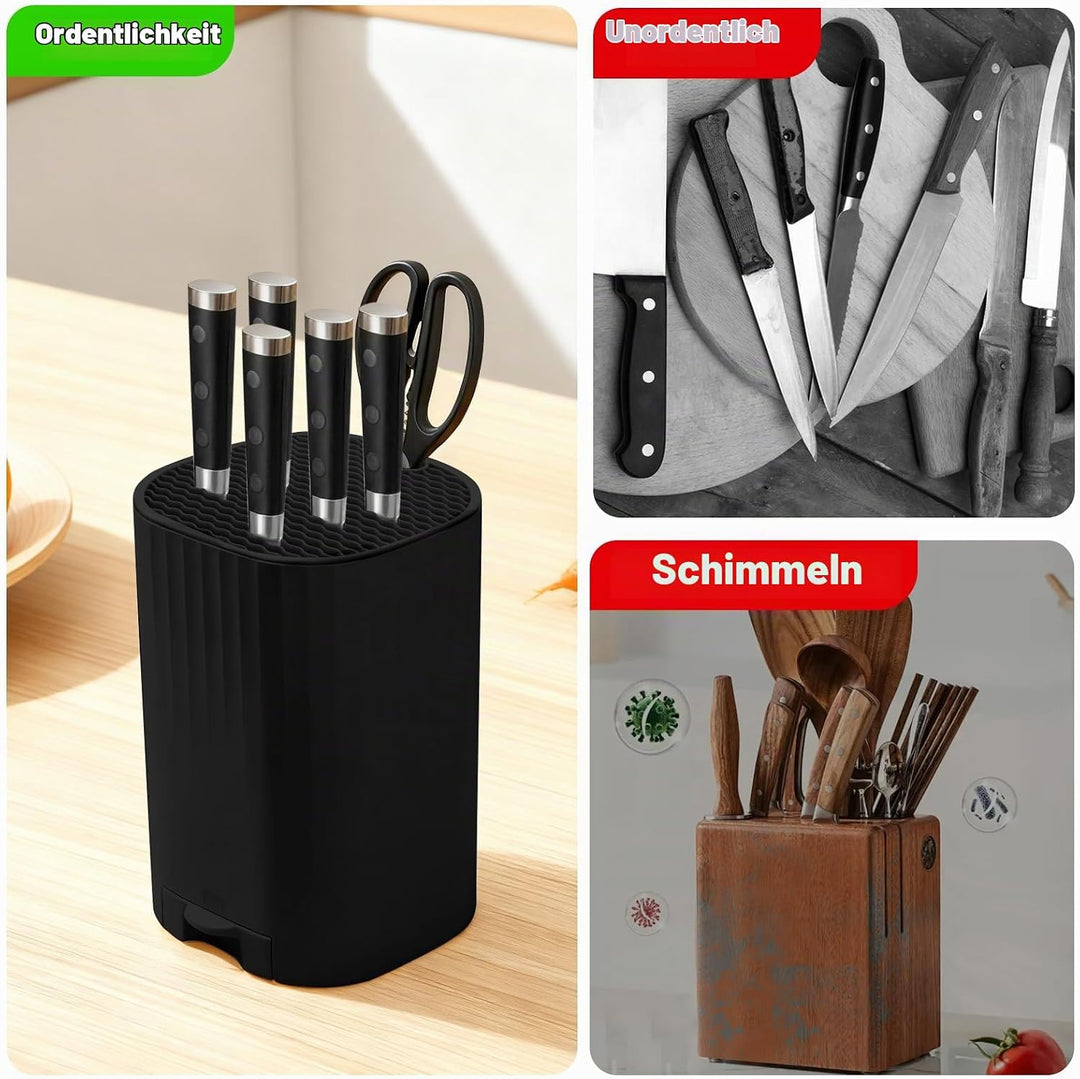 Messerblock Ohne Messer, Universal Messerhalter mit Eingebautem Messerschärfer, 21 Schlitzen und Abf