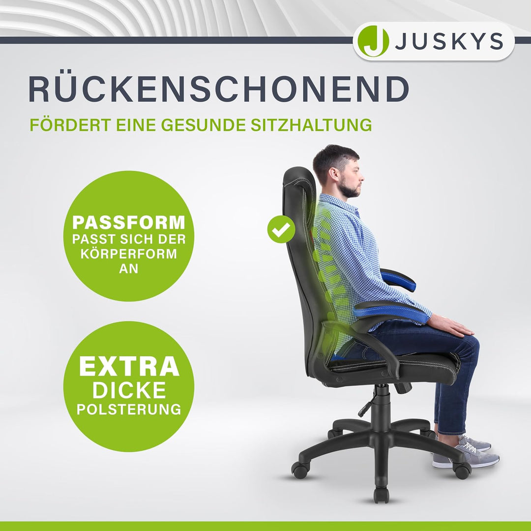 Juskys Racing Schreibtischstuhl Montreal ergonomisch höhenverstellbar & gepolstert 120 kg belastbar