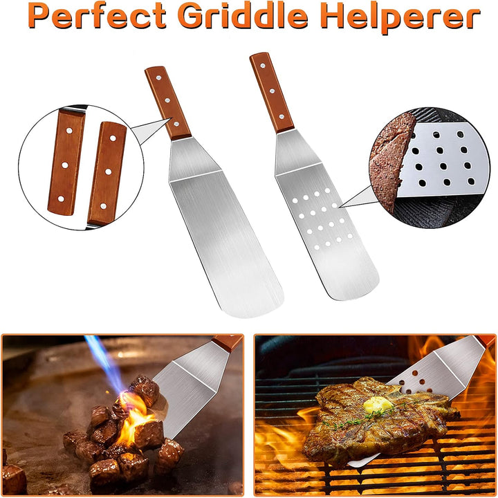 MAIKEHIGH Grillspachtel Plancha Kit Edelstahl Grillbesteck - 9 Stück Schwerer Edelstahl Pfannenwende