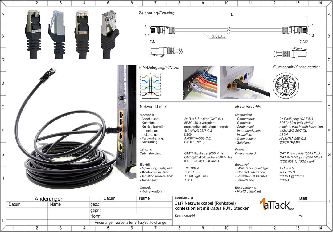 10m - grau - 10 Stück CAT.7 Netzwerkkabel Patchkabel SFTP PIMF LSZH Gigabit Lan Kabel 10Gb s cat7 Ro
