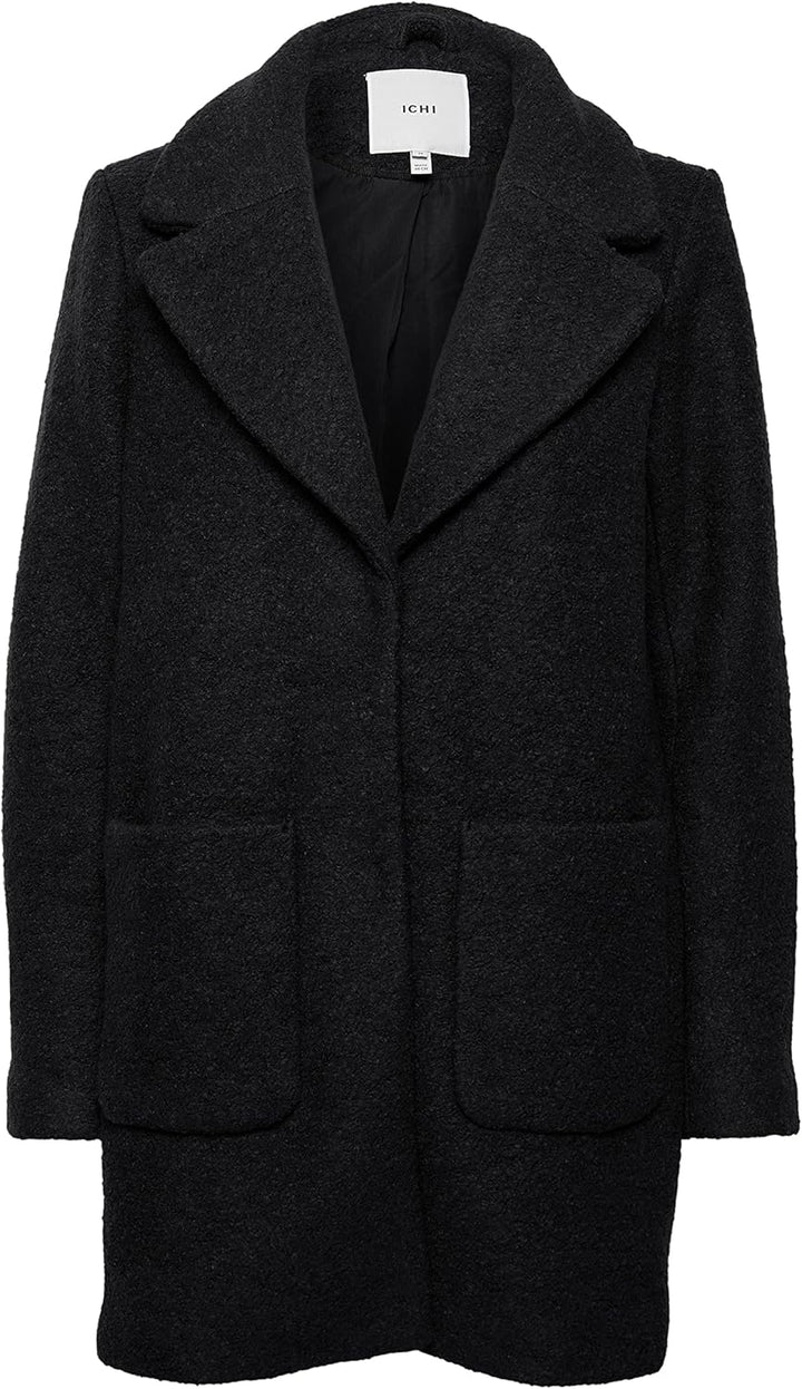 ICHI IHSTIPA JA Damen Wintermantel Wollmantel Winterjacke Kurzmantel mit Druckknöpfen und Reverskrag